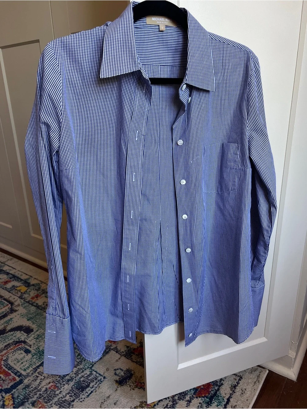 Michael Kors Made in Italy Indigo Micro Gingham Button Up women’s 6